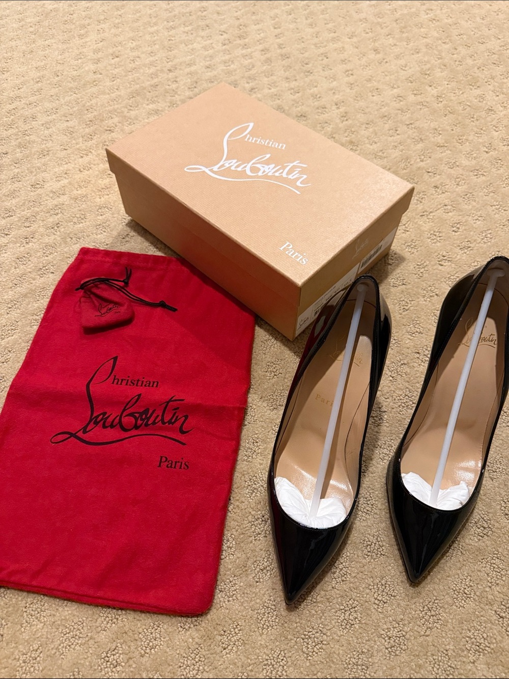 Christian Louboutin Black Patent Pointed Stiletto Heels with Red Soles - Picture 4 of 4